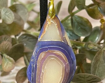 Purple, Violet and Gold leaf Faux Agate Pendant Necklace jewelry gift