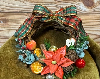 Artisan handmade twig Christmas wreath for dollhouse miniature decor or gift
