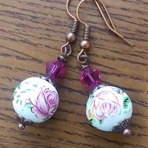 Fuschia earrings, Flower Earrings, Floral Earrings, Gifts, Rose Earrings, Ceramic Earrings, Dangle Earrings, Gift for Her