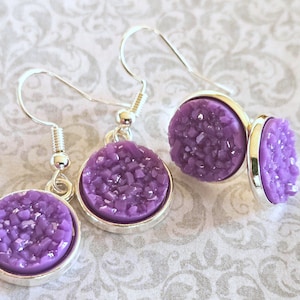 Purple Earrings, Purple Druzy Earrings, Faux Druzy Earrings, Purple Stud Earrings, Purple Dangle Earrings, Druzy Earrings, Gifts for Her