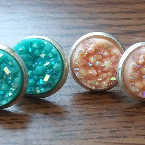 Peach Earrings, Turquoise Earrings, Boho Earrings, Gifts for Her, Druzy Studs, 12mm earrings, NIckel-free,, Dangle Earrings,