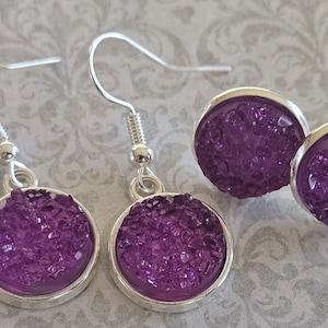 Purple Earrings, Purple Druzy Earrings, Faux Druzy Earrings, Purple Stud Earrings, Purple Dangle Earrings, Druzy Earrings, Gifts for Her