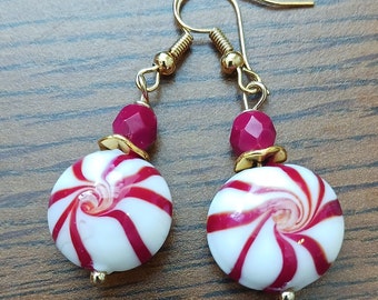 Holiday Earrings, Candy Cane Earrings Peppermint Earrings, Red and White Earrings, Holiday Jewelry, Christmas Earrings,