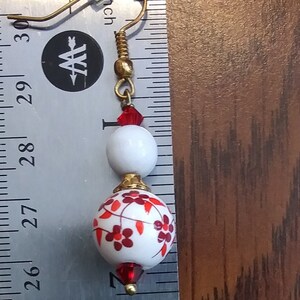 Red daisy earrings, white ceramic daisy bead earrings, ceramic earrings, daisy earrings, 16mm round beads image 6