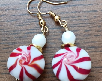 Christmas Earrings, Candy Cane Earrings Peppermint Earrings, Red and White Earrings, Holiday Earrings, Gifts for Her
