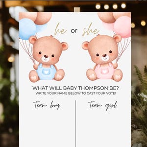 Editable He or She What Will Baby Be Sign, Gender Guess Board, Gender Neutral Baby Shower, He or She Gender Reveal Game.