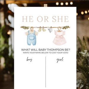 Editable He or She What Will Baby Be Sign, Gender Guess Board, Gender Neutral Baby Shower, He or She Gender Reveal Game.