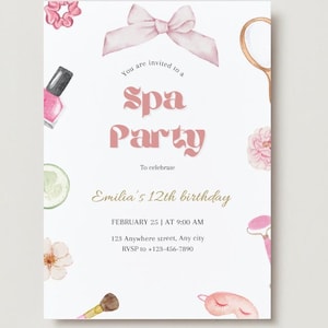 Editable Spa Day Party Invitation Template, Spa Party Girl Invite, Birthday Invitation Template, Girls Day, Spa Day.