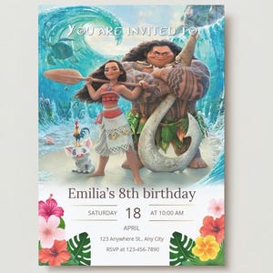 Invito di compleanno Moana 2 auto-modificabile / Invito di compleanno Moana 2 / Modello per festa per bambini / Download immediato