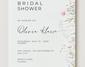 Editable Bridal Shower Invitation Template, Floral Bridal Shower Invite, Spring Florals Shower, Garden Bridal Brunch Invitation.