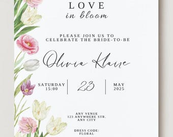 Editable Bridal Shower Invitation Template, Floral Bridal Shower Invite, Pastel Spring Florals Shower, Bridal Brunch Invitation.