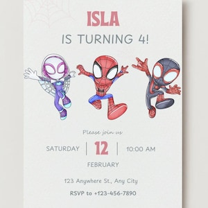 Spidey Girl Invitation, Spider Gwen, Spidey and His Amazing Friends Editable Invitation Template,  Instant Download.