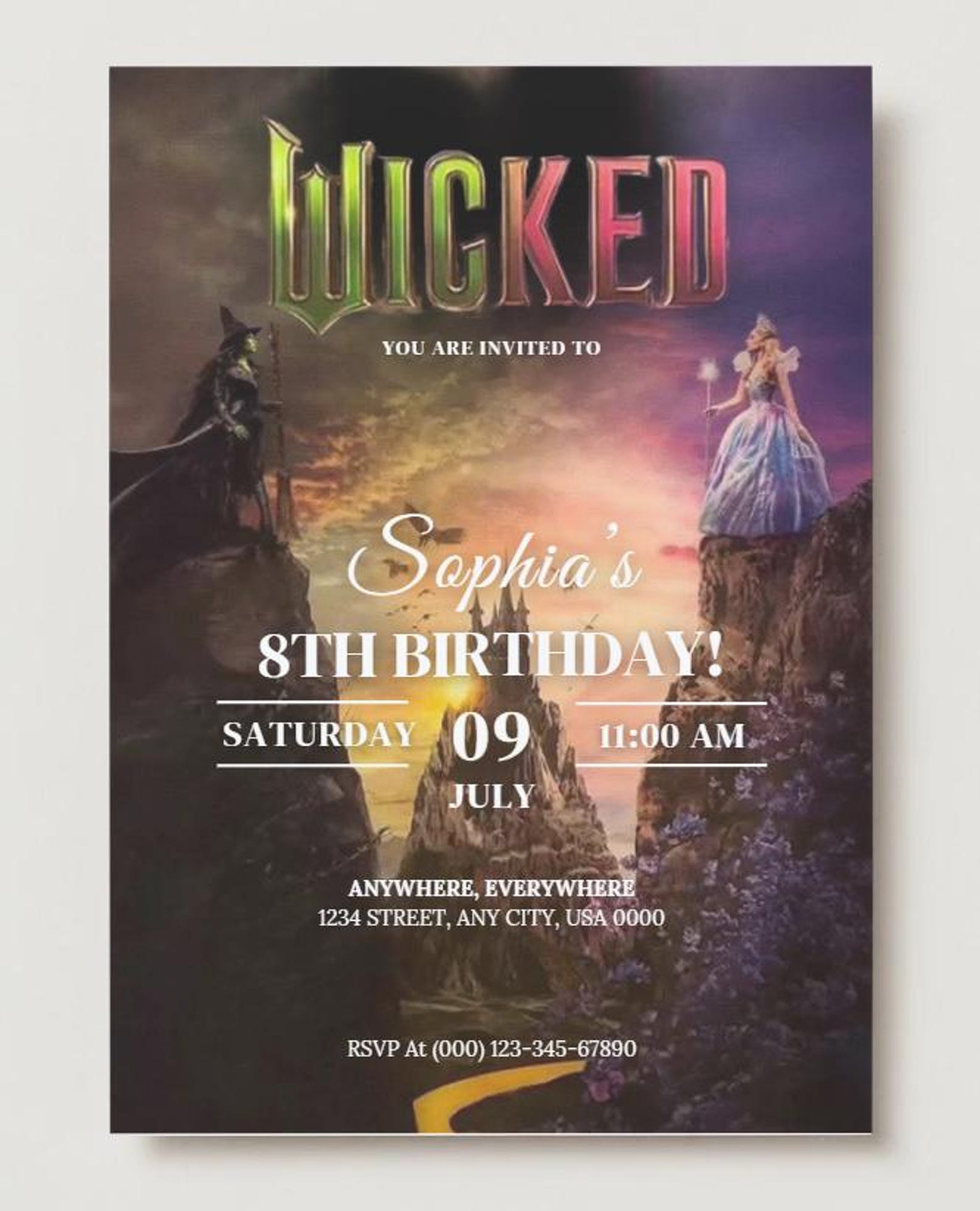 Downloadable Wicked Invitations Editable Wicked Birthday Party Invitation | Wicked for Good Movie ...