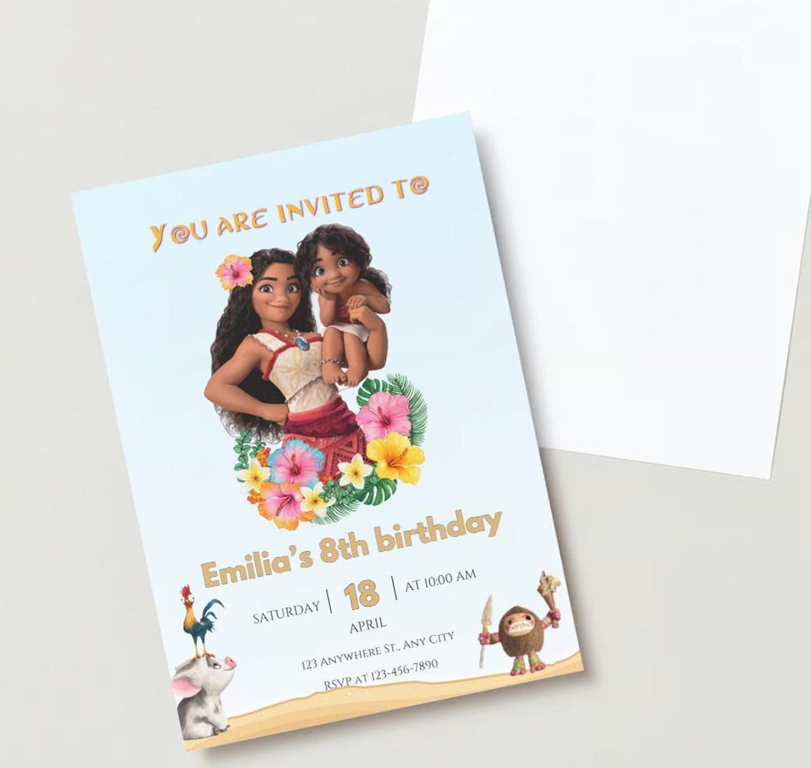 Editable Moana 2 Birthday Invitation Moana & Simea Birthday Invite