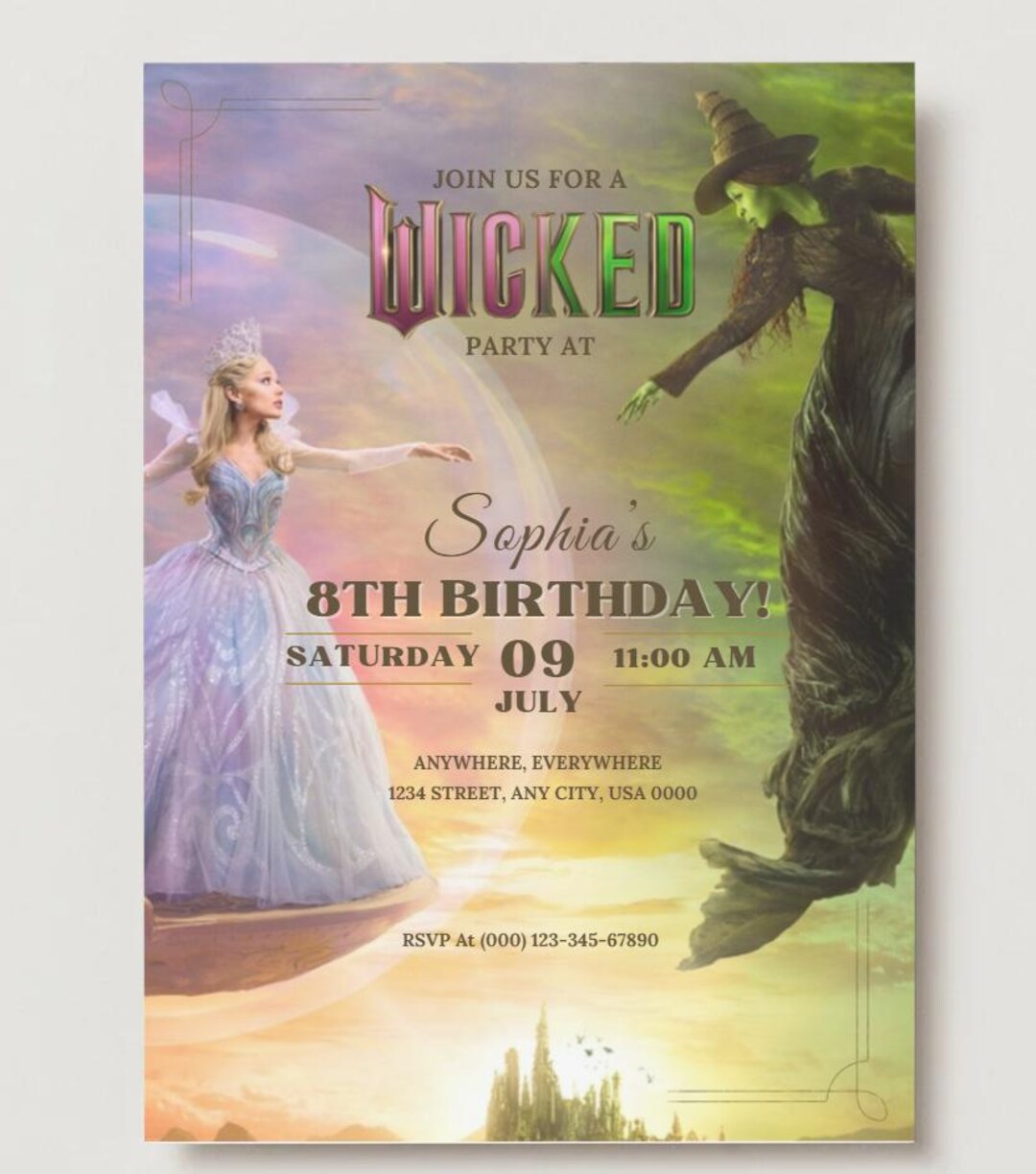 Downloadable Wicked Invitations Editable Wicked for Good Invite, Glinda & Elphaba Wicked Birthday ...