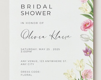 Editable Bridal Shower Invitation Template, Floral Bridal Shower Invite, Spring Florals Shower, Garden Bridal Brunch Invitation.