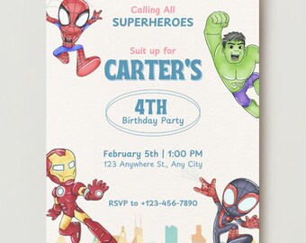 スパイダーマンの招待状 スパイダーマンと彼の素晴らしい友達 アイアンマン、ハルクの誕生日パーティーの招待状 スパイダーマンの誕生日の招待状