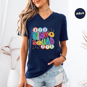 Funny Bingo Squad V-Neck T-Shirt, Vintage Game Day Tee, Custom Bingo Player Shirt, Retro Bingo Lover Gift, Multiple Designs to Choose From