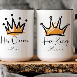 Custom King and Queen Mugs, His and Hers Mug Set, Personalized Name Mug, Matching Couples Mug, Anniversary Gift for Couples, Royalty Mug Set