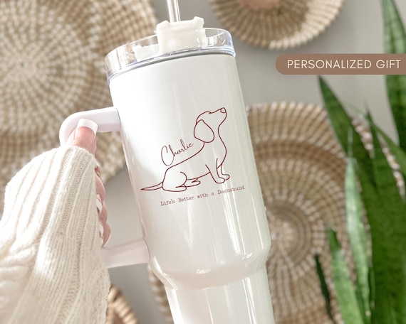 Custom Name Dachshund Tumbler 40oz Funny Weiner Dog Lover Gift for Doxie Mom Sausage Pup Owner Cup Pet Parent Present Dog Mug