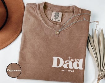 Comfort Colors® Twin Dad Shirt Custom Est Year Tee Father's Day Gift Twin Pregnancy Announcement Father of Twins Shirt Baby Shower Gift