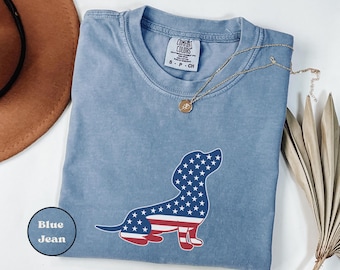 Comfort Colors®  Patriotic Dachshund Shirt 4th of July USA Flag Wiener Dog Tee Sausage Dog Lover Gift American Pride Dog Mom T Shirt Cute