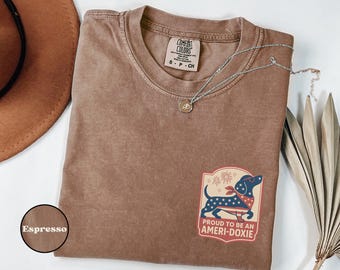 Comfort Colors® Pocket Dachshund Shirt Ameri Doxie 4th of July Tee Patriotic Dog Mom Gift Sausage Dog USA Pride Top Independence Day Tee