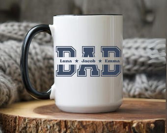 Custom Dad Mug with Kids Names Personalized Coffee Cup Fathers Day Gift for Him Birthday Gift from Children or New Dad Keepsake
