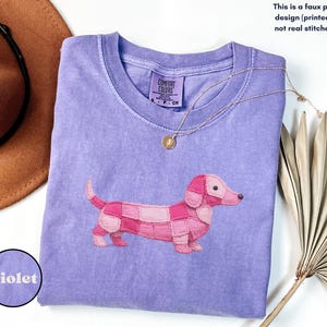 Comfort Colors® Faux Patchwork Dachshund Tee, Wiener Dog Shirt, Doxie Lover Gift, Cute Sausage Dog Shirt, Dog Mom Shirt Violet