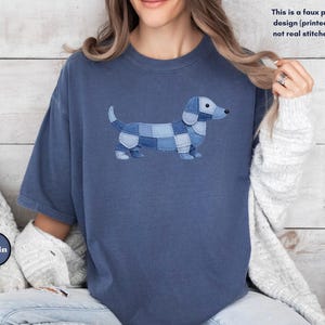 Comfort Colors® Faux Patchwork Dachshund Tee, Wiener Dog Shirt, Doxie Lover Gift, Cute Sausage Dog Shirt, Dog Mom Shirt Denim