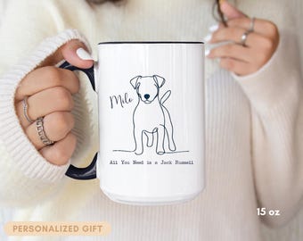 Custom Name Jack Russell Coffee Mug Dog Lover Gift Custom Pet Name Ceramic Coffee Cup Jack Russell Terrier Mom Gift Minimalist Dog Drawing