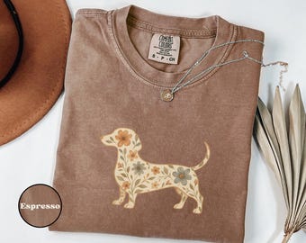 Comfort Colors® Dachshund Floral Shirt Doxie Mom T Shirt Wiener Dog Gift for Her Cute Sausage Dog Tee Funny Pet Owner Top Dog Lover Gift