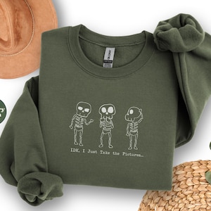 Sudadera con capucha IDK, solo tomo fotos, divertida camiseta de técnico de radiología con cuello redondo, regalo para técnico de radiología, estudiante de imágenes médicas, esqueleto de radiología