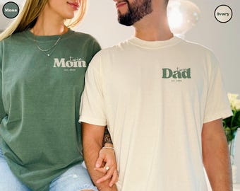 Comfort Colors Twin Dad & Mom Shirt Custom Est Year Tee Father's Day Gift Twin Pregnancy Announcement Father of Twins Shirt Baby Shower Gift