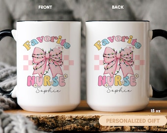 Favorite Nurse Mug, Personalized Nurse Mug, Nurse Gift, Nurse Pink Gift, Vintage Nurse Gift, Nursing School Mug, Custom Christmas Nurse Mug