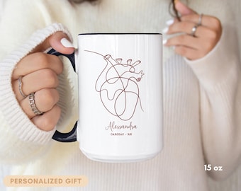 Personalized Cardiac Nurse Mug Custom Heart Anatomy Cup CVICU ICU Telemetry RN Gift Cardiology Student Graduation Coffee Mug 15oz Unit