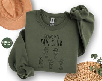 Kundenspezifisches Fanclub-Sweatshirt personalisiertes Opa oder Oma Rundhalsausschnitt mit Enkelnamen Geschenk für Großeltern Geburtstag oder Urlaub