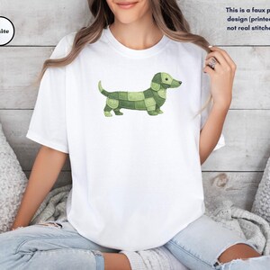 Comfort Colors® Faux Patchwork Dachshund Tee, Wiener Dog Shirt, Doxie Lover Gift, Cute Sausage Dog Shirt, Dog Mom Shirt White