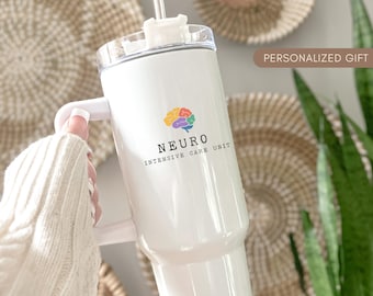 Neuro ICU Nurse 40oz Tumbler Brain Nurse Gift Neurology Tech Cup Medical Grad Gift for Neuro Intensive Care Unit Staff Nursing School Mug