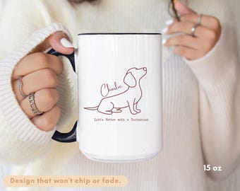 Taza de café con nombre personalizado para perro salchicha, regalo divertido para amantes de los perros salchicha, para mamá salchicha, dueño de cachorro, regalo para padres de mascotas, taza de cerámica para perro