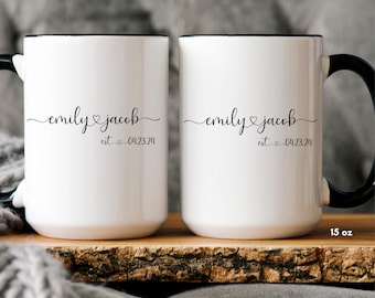 Wedding Gift Mug, Personalized Wedding Gift, Minimalist Bride and Groom Mug, Aesthetic Newlywed Coffee Mug, Custom Couple Mug Gift