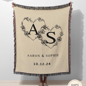 Personalized Wedding Anniversary Blanket | Custom Woven Throw with Couple’s Initials, Names  Date | Gift for Husband & Wife | Made-to-Order