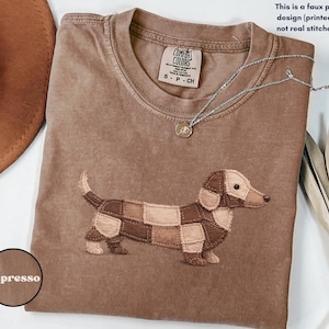 Comfort Colors® Faux Patchwork Dachshund Tee, Wiener Dog Shirt, Doxie Lover Gift, Cute Sausage Dog Shirt, Dog Mom Shirt Espresso