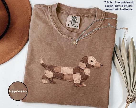 Comfort Colors® Faux Patchwork Dachshund Tee, Wiener Dog Shirt, Doxie Lover Gift, Cute Sausage Dog Shirt, Dog Mom Shirt