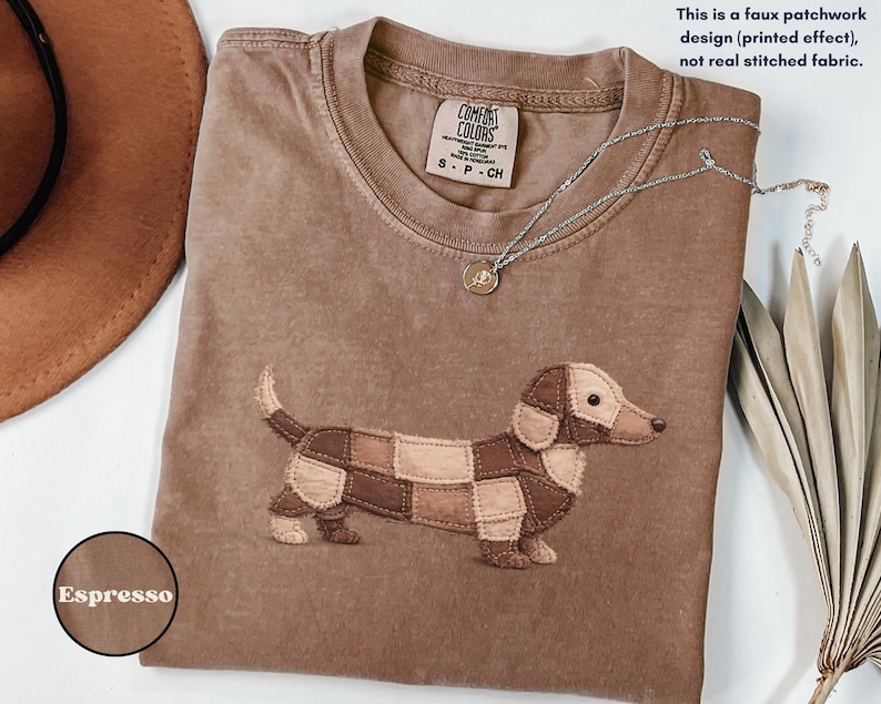 Comfort Colors® Faux Patchwork Dachshund Tee, Wiener Dog Shirt, Doxie Lover Gift, Cute Sausage Dog Shirt, Dog Mom Shirt Espresso
