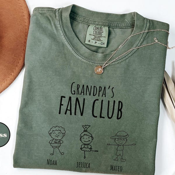 Personalized Comfort Colors® Fan Club Shirt, Custom Grandpa Shirt with Grandkids’ Names, Gift for Grandfather or Grandmother