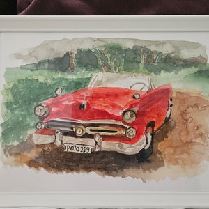 Aquarell handgemaltes Auto,Oldtimer,Auto,Auto,Kfz Auto,Kfz Auto Malerei,Klassik Retro,handgemalt von Marblebrush auf Papier