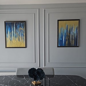 Water color blue gold dark blue large size minimalist wall decor