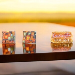 Geometric Mosaic Fabric Square Stud Earrings