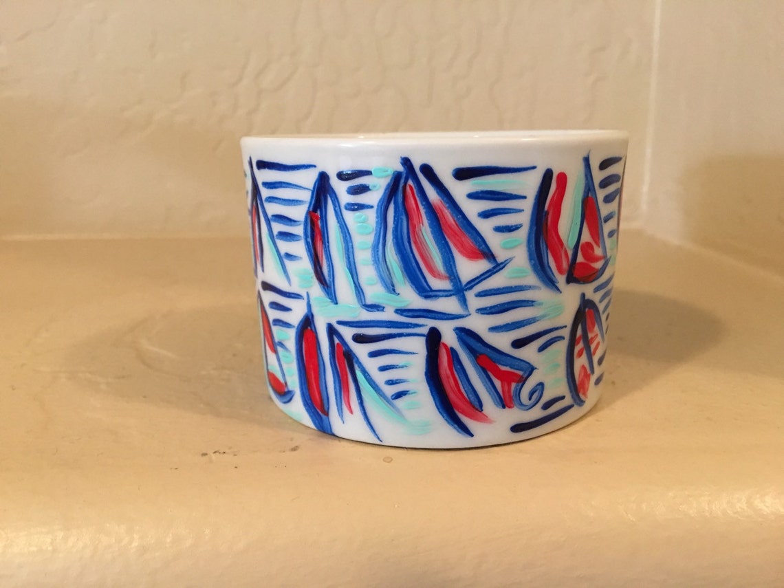 Hand Painted Red White and Blue Coffee Cup Etsy